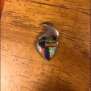 Silver opal lapis wave/mountain pendant